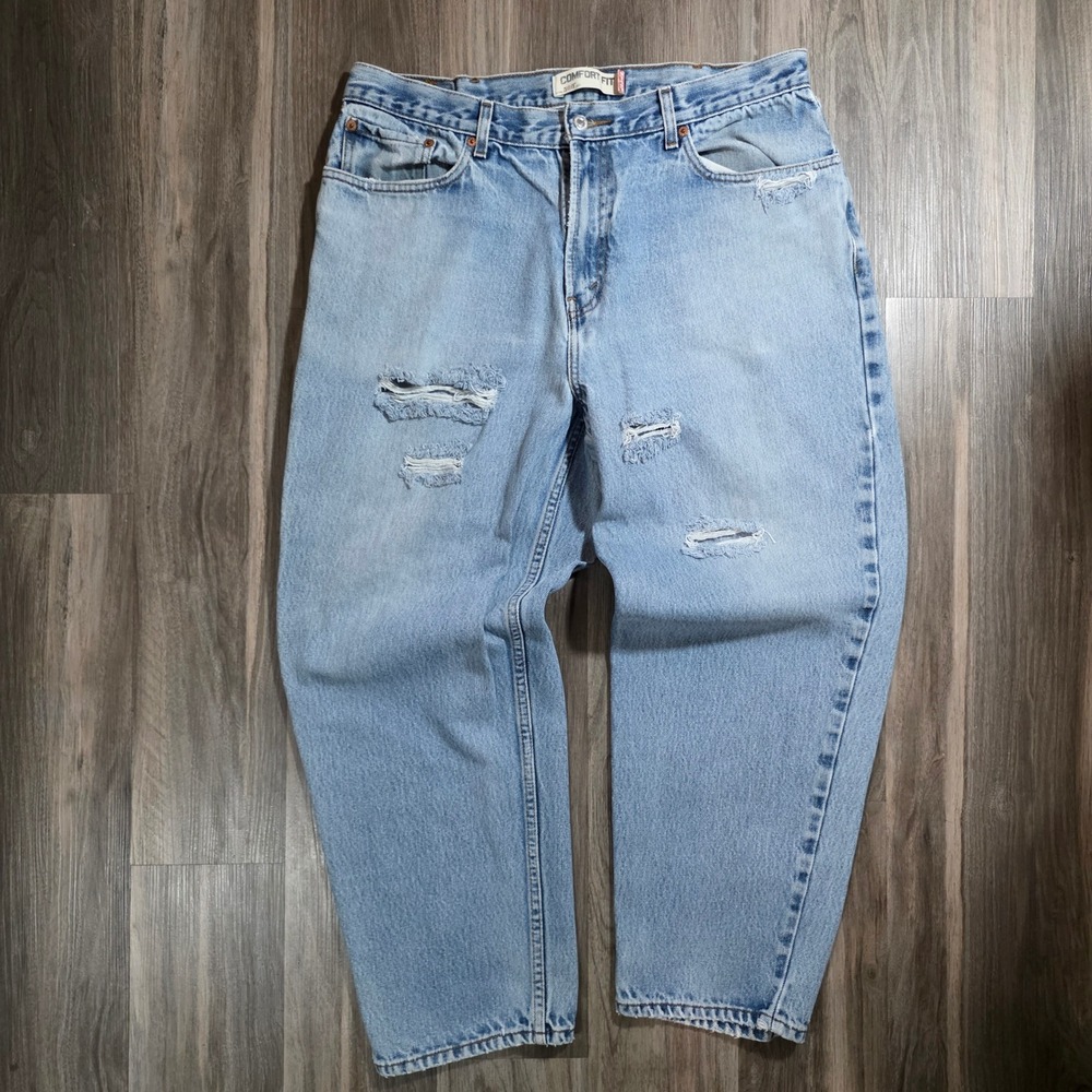 Levis 560 Comfort Fit Jeans Mens 38x30 Light Wash Distressed Baggy Tapered Denim